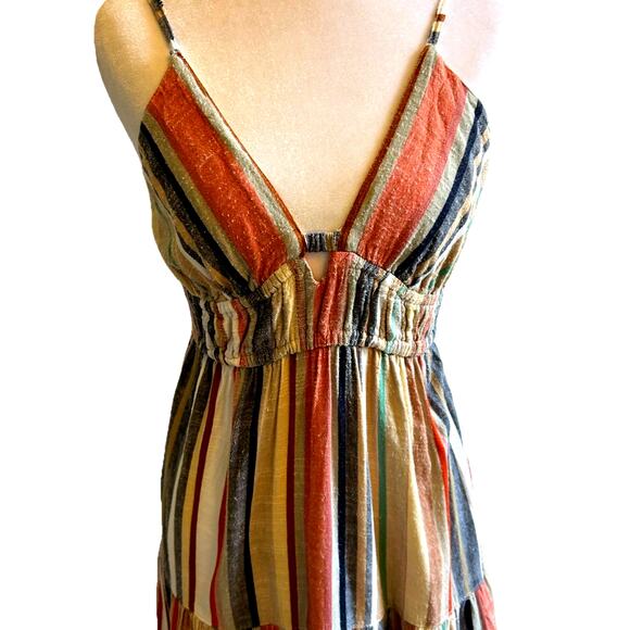 Angie Boho Stripe Tiered Maxi Dress Long Cutout Smocked Fairy Hippie Festival M - Picture 4 of 12